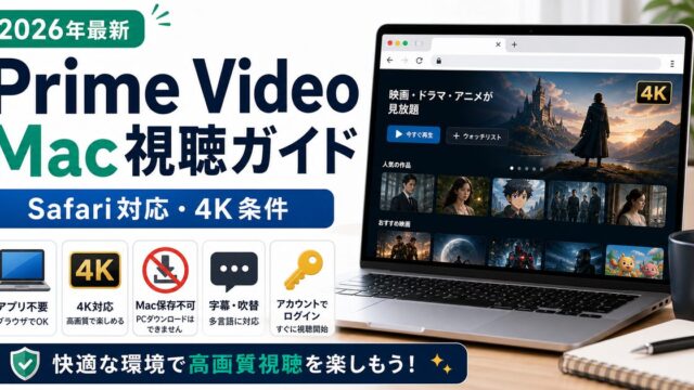 MacでAmazon Prime Videoを見る方法とSafariの4K条件を示すアイキャッチ