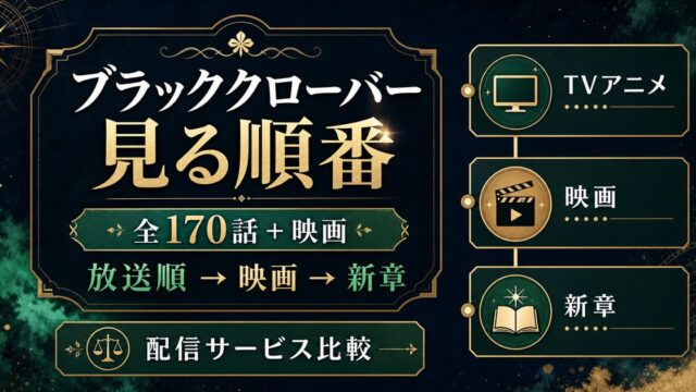 ブラッククローバーの見る順番と全170話・映画・配信サービス比較を示すアイキャッチ