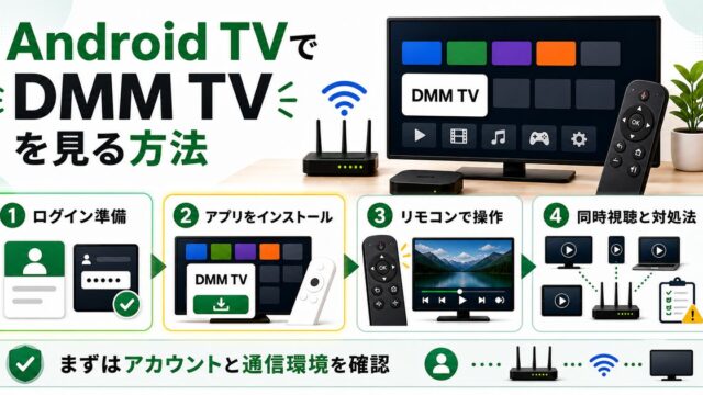 Android TVでDMM TVを見る方法とログイン準備や同時視聴を示すアイキャッチ