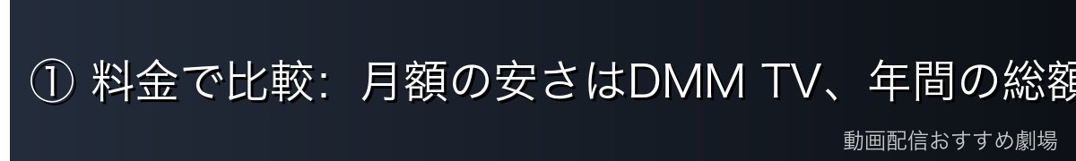 ① 料金で比較：月額の安さはDMM TV、年間の総額はAmazonプライム
