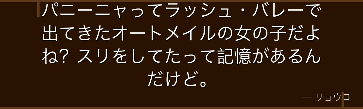 パニーニャってラッシュ・バレーで出てきたオートメイルの女の子だよね?スリをしてたって記憶があるんだけど。