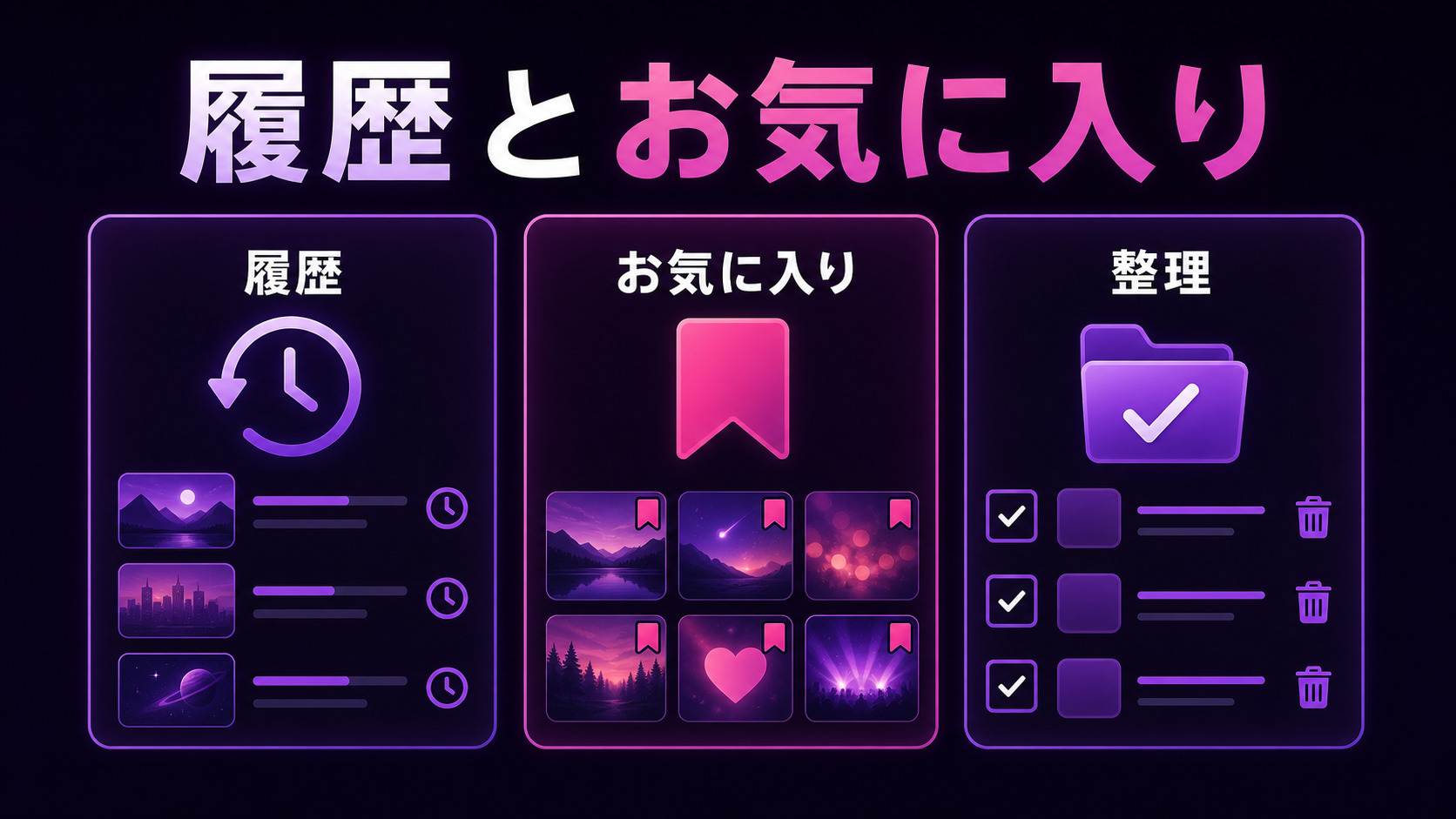 Leminoの履歴とお気に入り管理を示すImage2図解