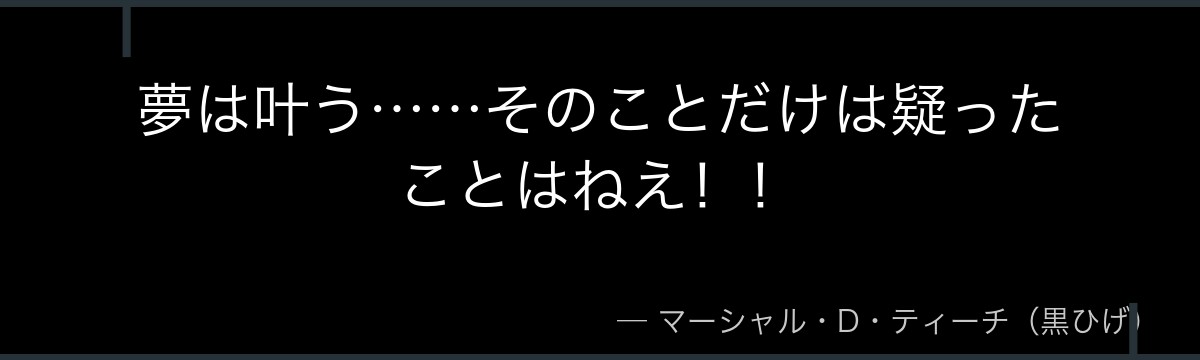 夢は叶う……そのことだけは疑ったことはねえ！！