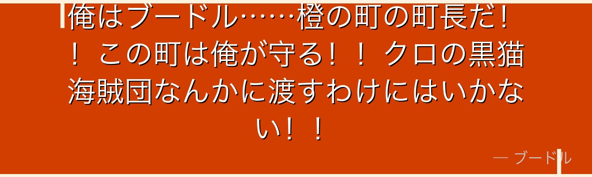俺はブードル……橙の町の町長だ!!この町は俺が守る!!クロの黒猫海賊団なんかに渡すわけにはいかない!!