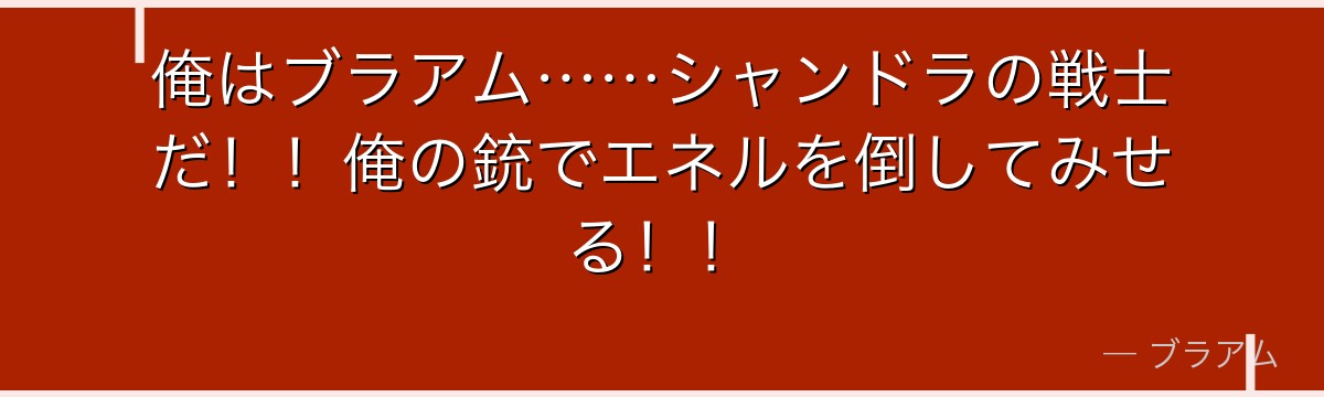 俺はブラアム……シャンドラの戦士だ！！俺の銃でエネルを倒してみせる！！