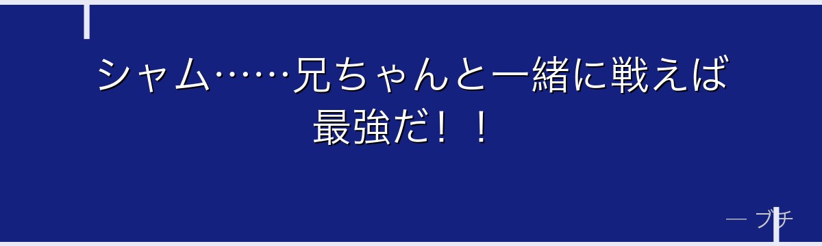 シャム……兄ちゃんと一緒に戦えば最強だ！！