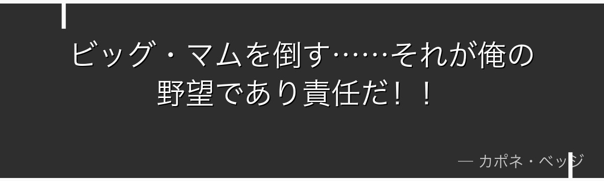 ビッグ・マムを倒す……それが俺の野望であり責任だ！！