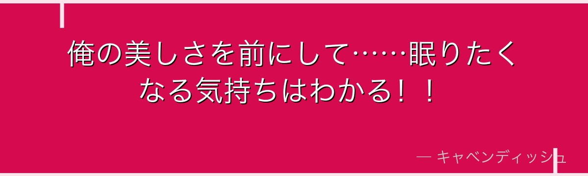 俺の美しさを前にして……眠りたくなる気持ちはわかる！！