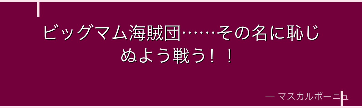 ビッグマム海賊団……その名に恥じぬよう戦う！！