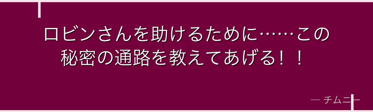 ロビンさんを助けるために……この秘密の通路を教えてあげる！！