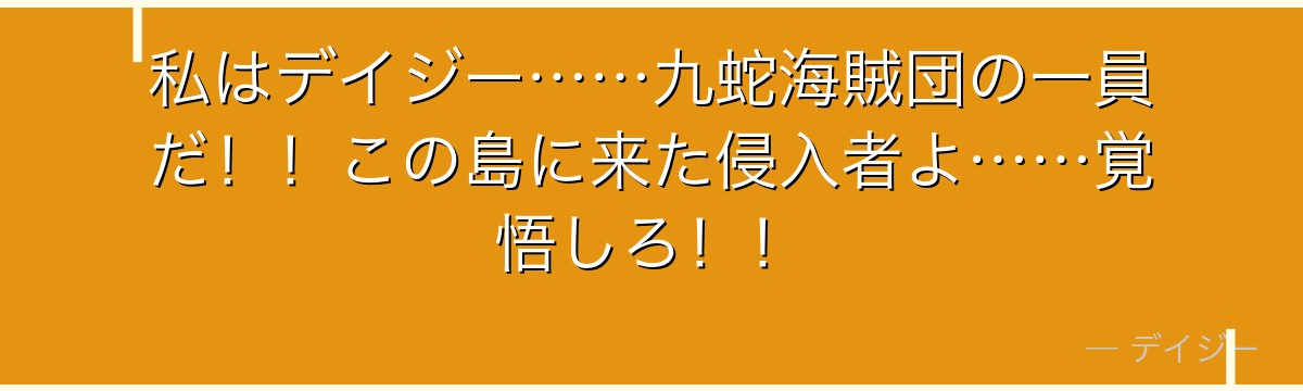 私はデイジー……九蛇海賊団の一員だ!!この島に来た侵入者よ……覚悟しろ!!