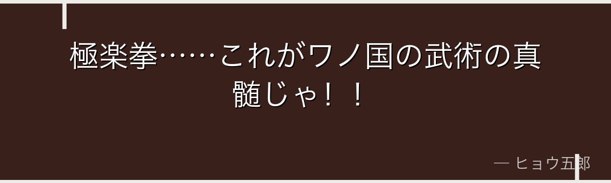 極楽拳……これがワノ国の武術の真髄じゃ!!