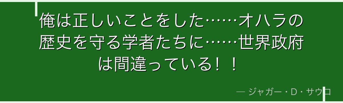 俺は正しいことをした……オハラの歴史を守る学者たちに……世界政府は間違っている！！