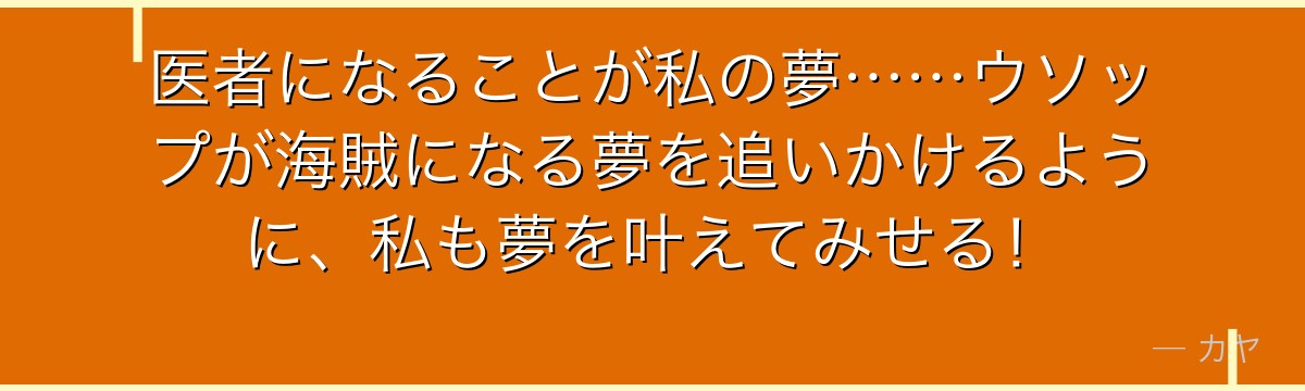 医者になることが私の夢……ウソップが海賊になる夢を追いかけるように、私も夢を叶えてみせる！