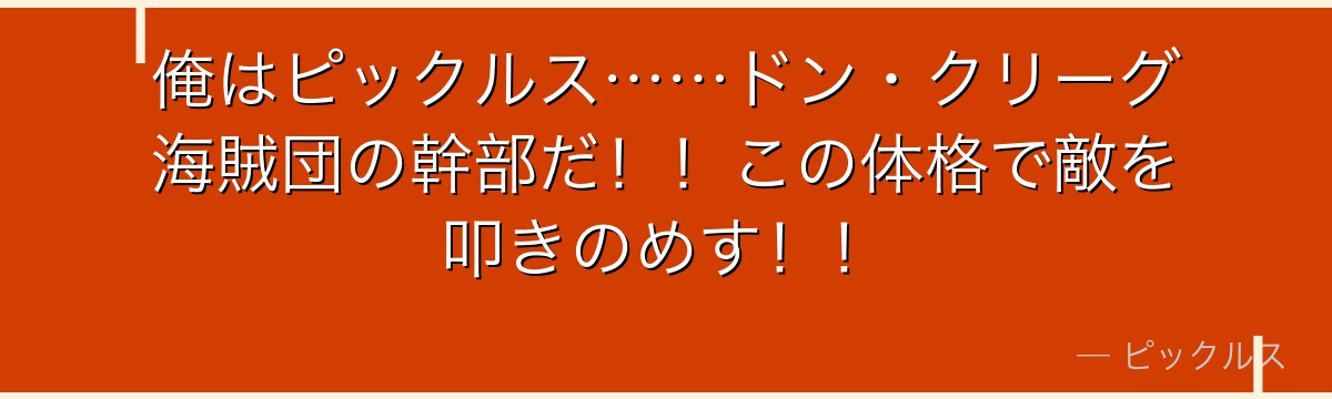俺はピックルス……ドン・クリーグ海賊団の幹部だ!!この体格で敵を叩きのめす!!