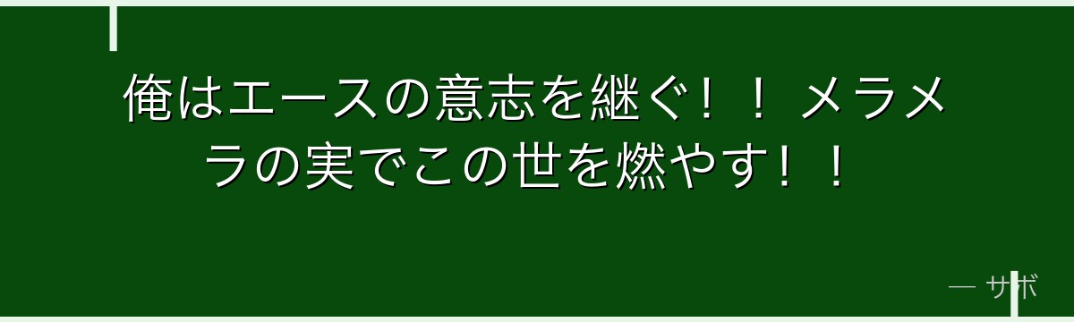 俺はエースの意志を継ぐ！！メラメラの実でこの世を燃やす！！