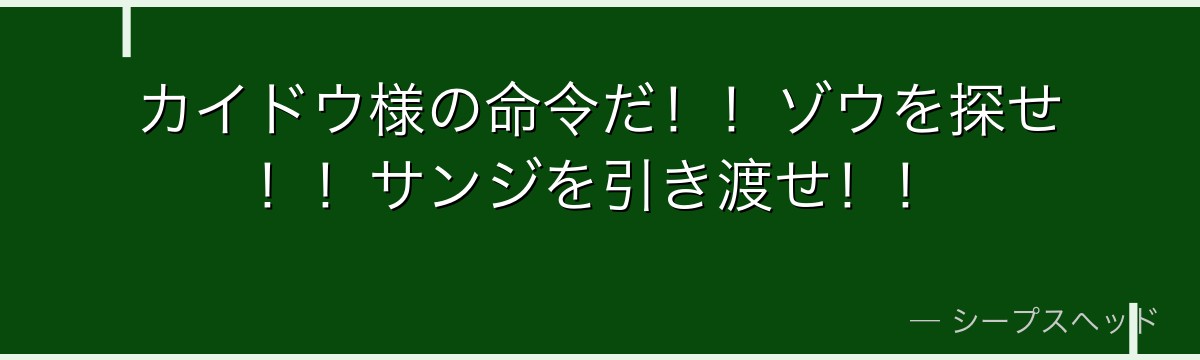 カイドウ様の命令だ!!ゾウを探せ!!サンジを引き渡せ!!