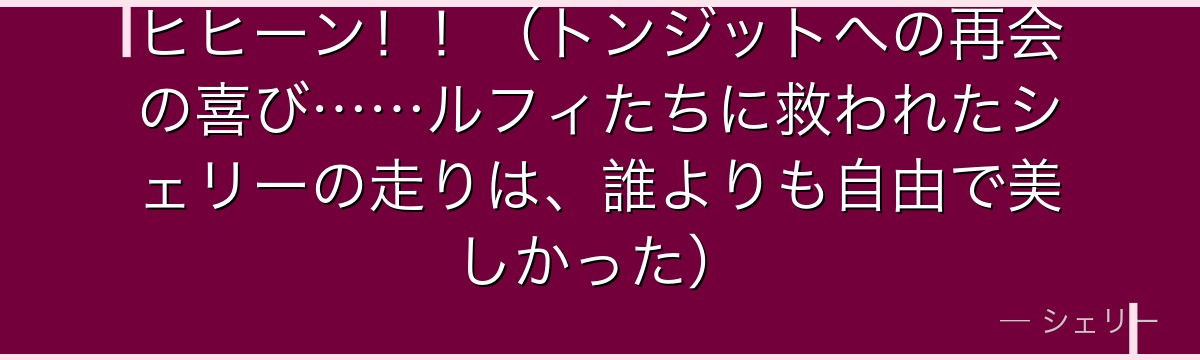 ヒヒーン!!(トンジットへの再会の喜び……ルフィたちに救われたシェリーの走りは、誰よりも自由で美しかった)