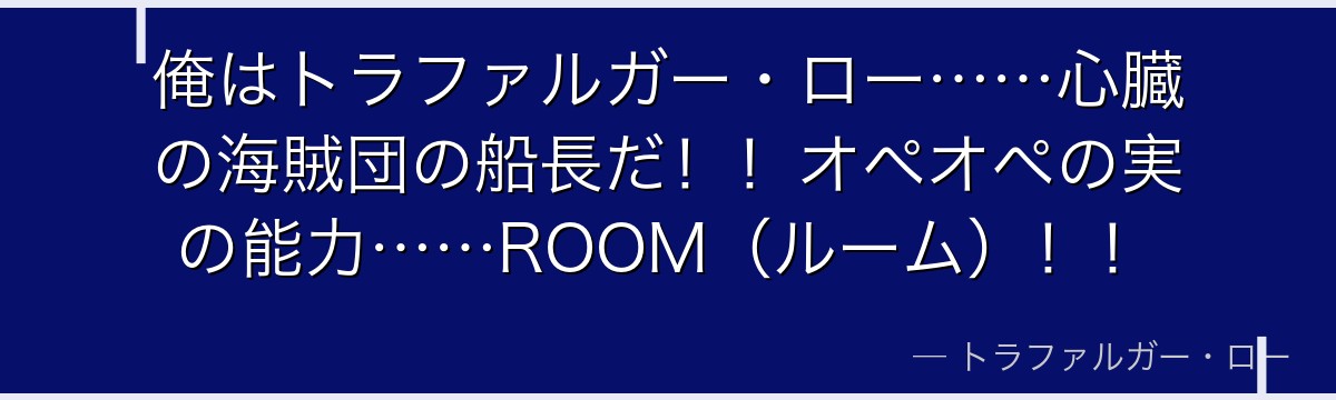 俺はトラファルガー・ロー……心臓の海賊団の船長だ！！オペオペの実の能力……ROOM（ルーム）！！