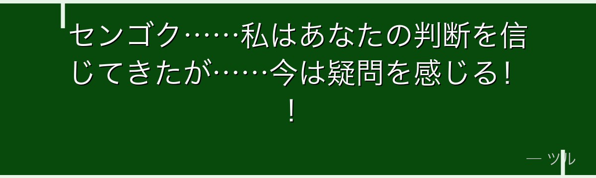 センゴク……私はあなたの判断を信じてきたが……今は疑問を感じる！！