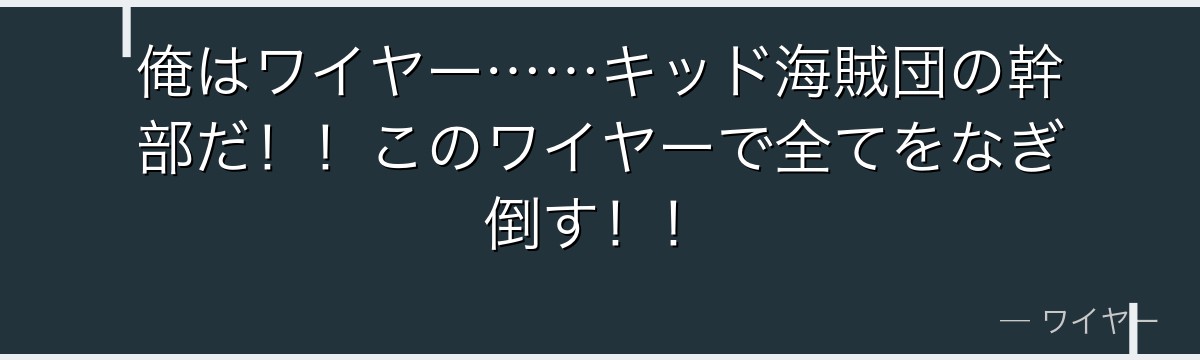 俺はワイヤー……キッド海賊団の幹部だ!!このワイヤーで全てをなぎ倒す!!