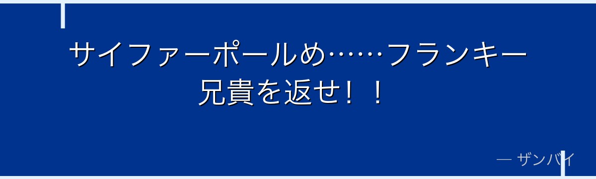 サイファーポールめ……フランキー兄貴を返せ！！
