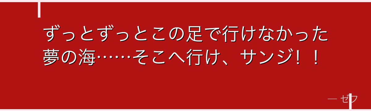 ずっとずっとこの足で行けなかった夢の海……そこへ行け、サンジ!!