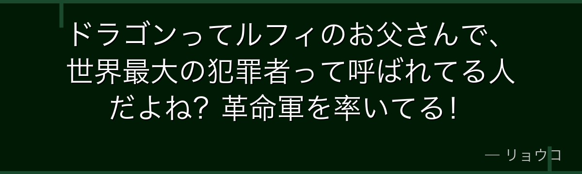 ドラゴンってルフィのお父さんで、世界最大の犯罪者って呼ばれてる人だよね?革命軍を率いてる!