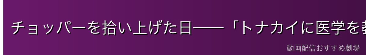 チョッパーを拾い上げた日——「トナカイに医学を教える奇妙な3年間」