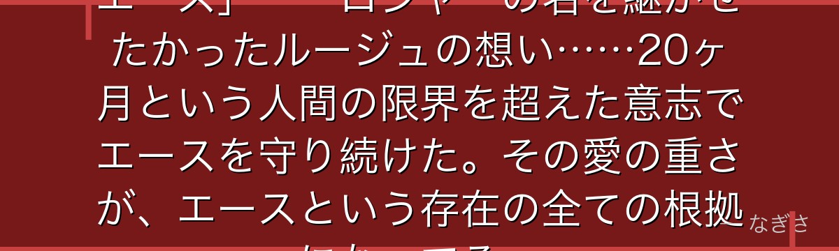 「この子の名前は……ゴール・D・エース」——ロジャーの名を継がせたかったルージュの想い……20ヶ月という人間の限界を超えた意志でエースを守り続けた。その愛の重さが、エースという存在の全ての根拠になってる。