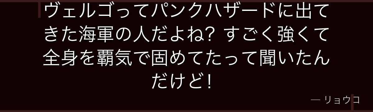 ヴェルゴってパンクハザードに出てきた海軍の人だよね?すごく強くて全身を覇気で固めてたって聞いたんだけど!