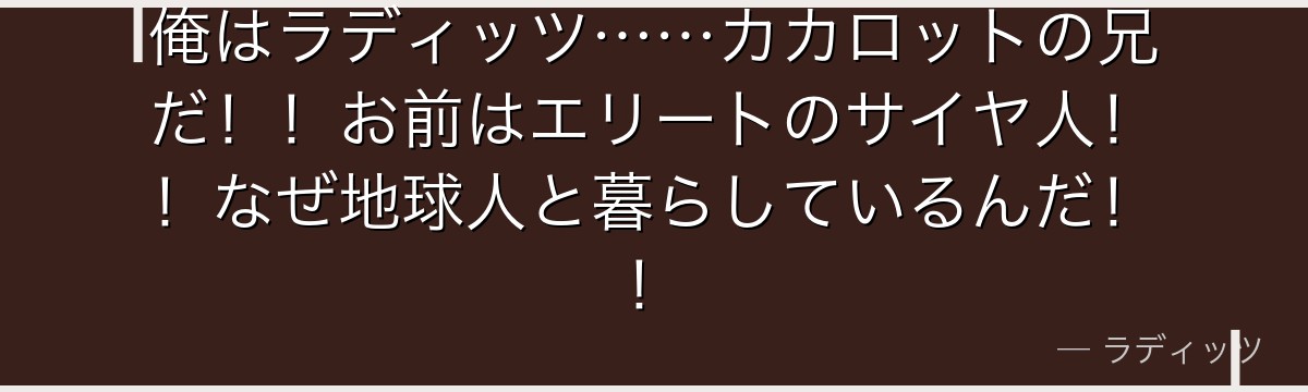 俺はラディッツ……カカロットの兄だ！！お前はエリートのサイヤ人！！なぜ地球人と暮らしているんだ！！