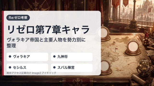 リゼロ第7章キャラをヴォラキア・九神将・セシルス・スバル陣営で整理したアイキャッチ
