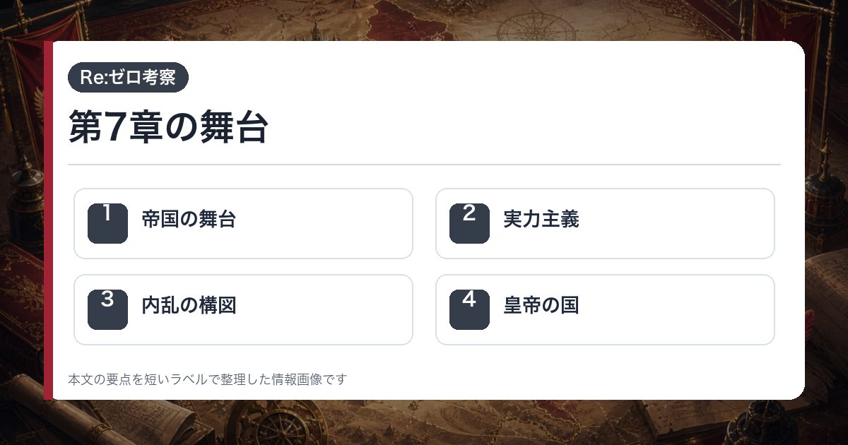 第7章の舞台を帝国の舞台・実力主義・内乱の構図・皇帝の国で整理した情報画像