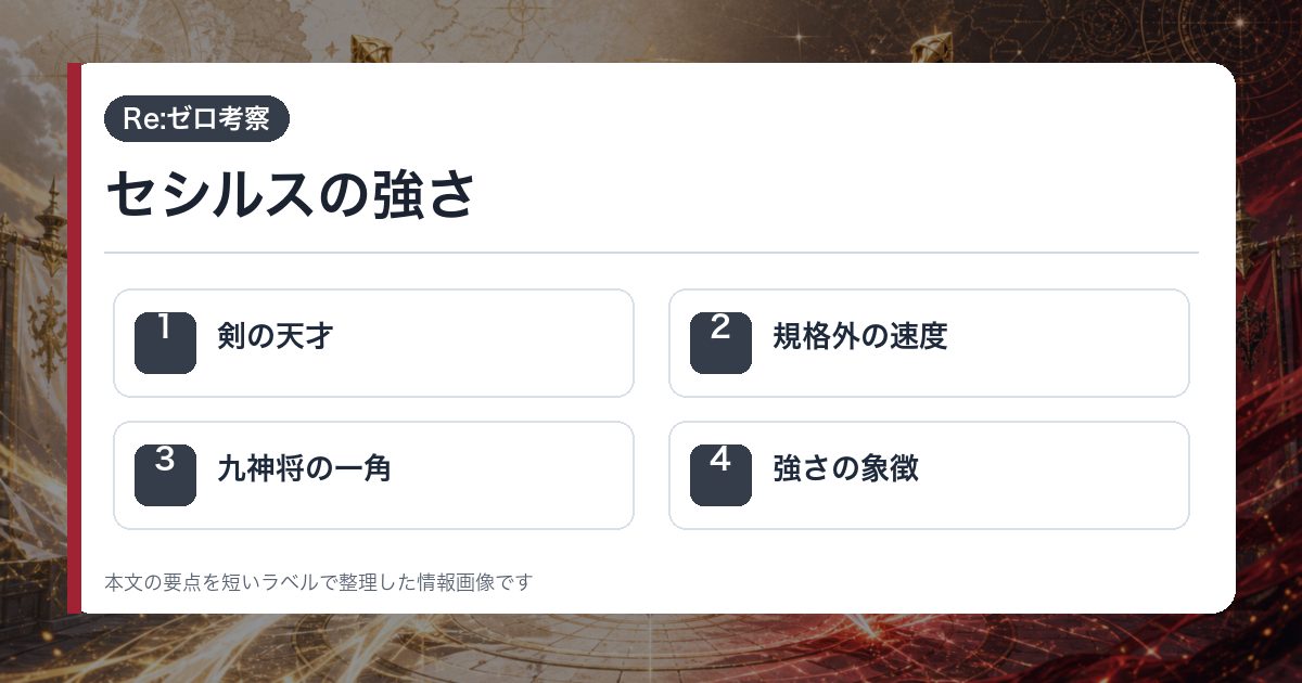 セシルスの強さを剣の天才・規格外の速度・九神将の一角・強さの象徴で整理した情報画像