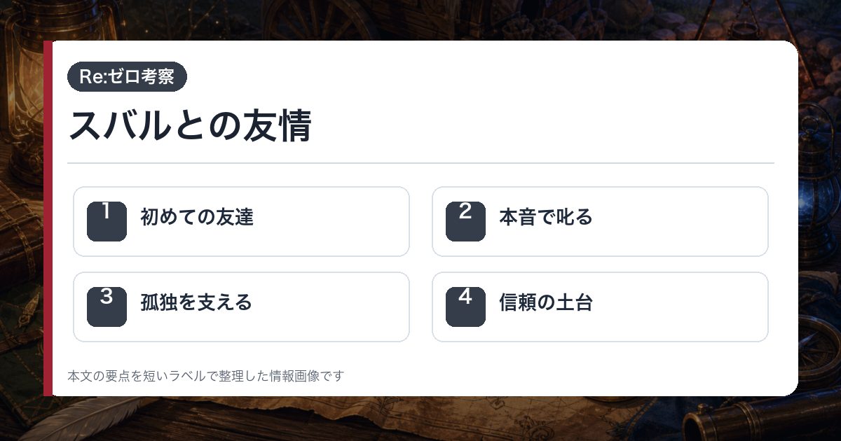 スバルとの友情を初めての友達・本音で叱る・孤独を支える・信頼の土台で整理した情報画像
