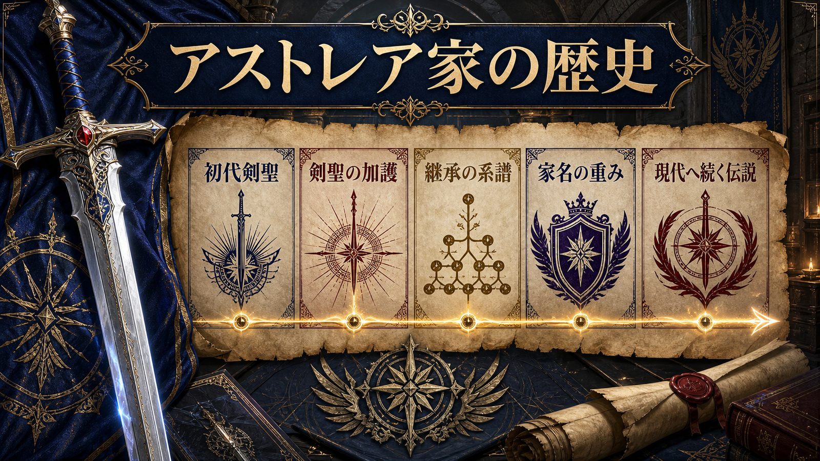 レイドとアストレア家の歴史を初代剣聖・剣聖の加護・継承の系譜で整理した図解