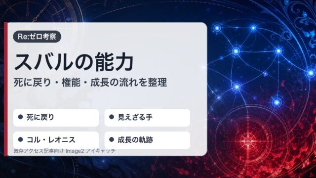 スバルの能力を死に戻り・見えざる手・コルレオニス・成長の軌跡で整理したアイキャッチ