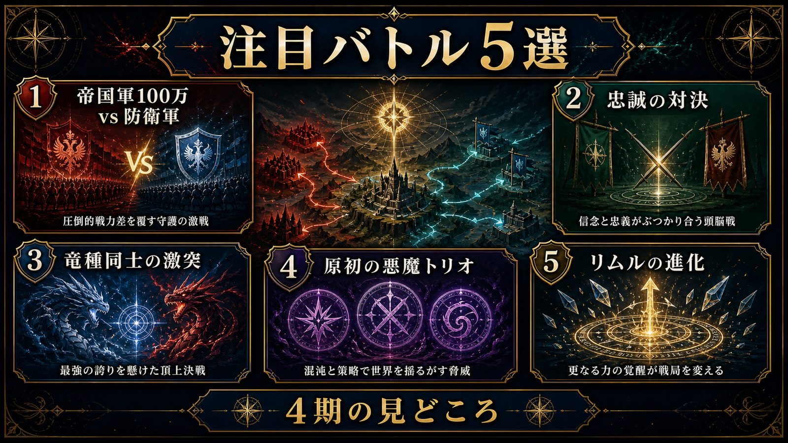 転スラ4期で注目されるバトルとイベント予想5選をまとめた図解