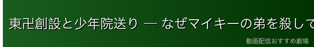 東卍創設と少年院送り — なぜマイキーの弟を殺してしまったのか