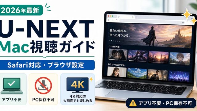 MacでU-NEXTを見る方法とSafariブラウザ設定を示すアイキャッチ