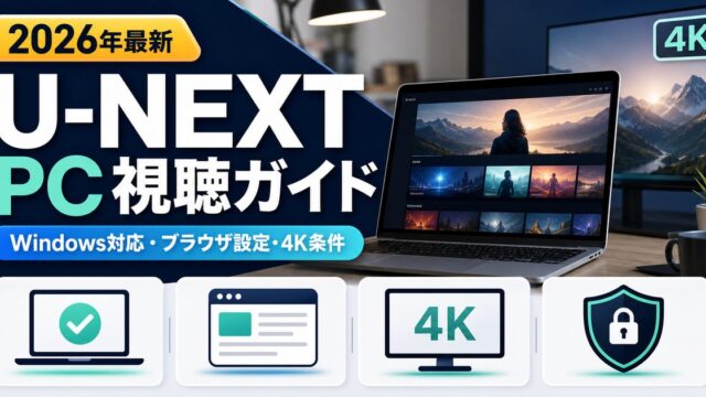 PCでU-NEXTを見る方法とWindowsのブラウザ設定・4K条件を示すアイキャッチ
