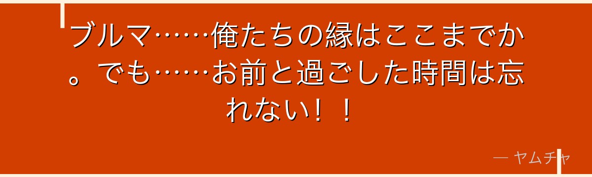 ブルマ……俺たちの縁はここまでか。でも……お前と過ごした時間は忘れない！！