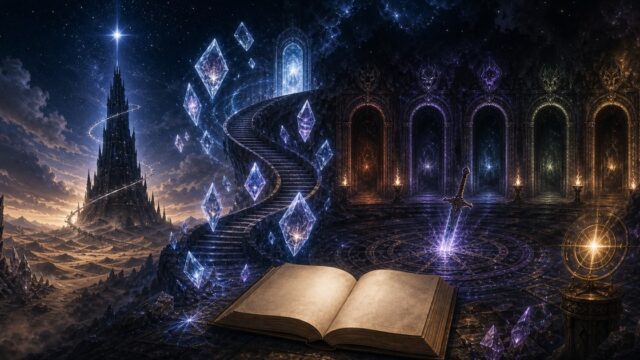 リゼロ24巻の記憶喪失、魂の回廊、五つの障害、一途な星を塔と記憶結晶で表したアイキャッチ画像