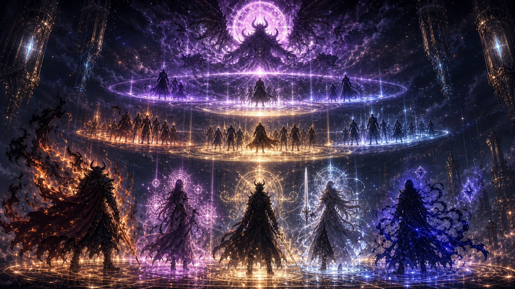 覚醒魔人たちの戦闘力が魔王クラスに匹敵することを五つの能力陣形で表した画像