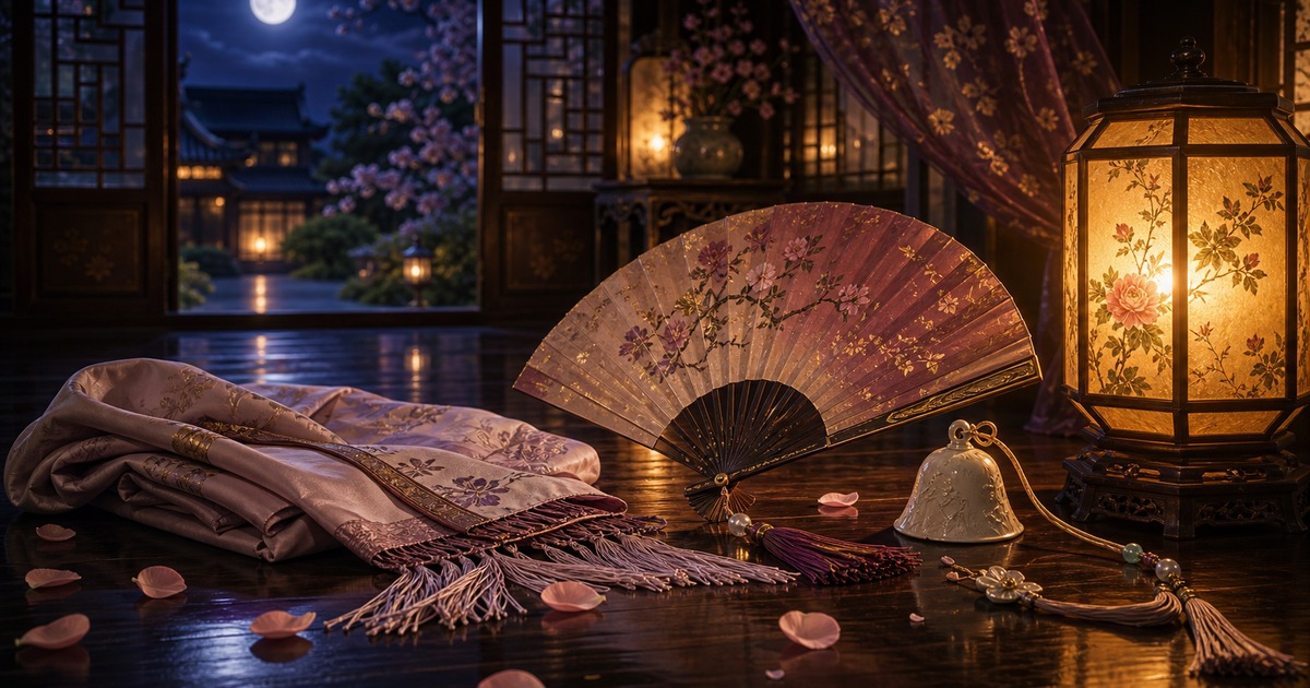白鈴の華やかさと母性を舞扇とショールと守りの灯りで表した画像