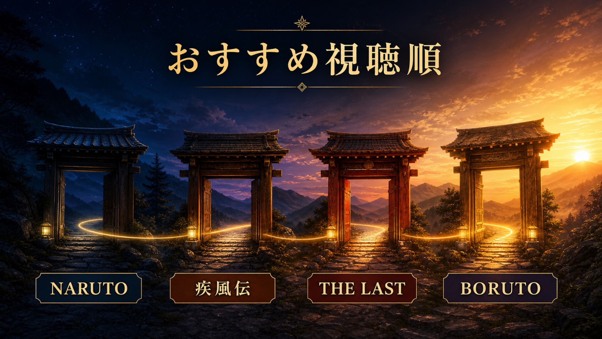 NARUTOから疾風伝、THE LAST、BORUTOへ進む視聴順の図解