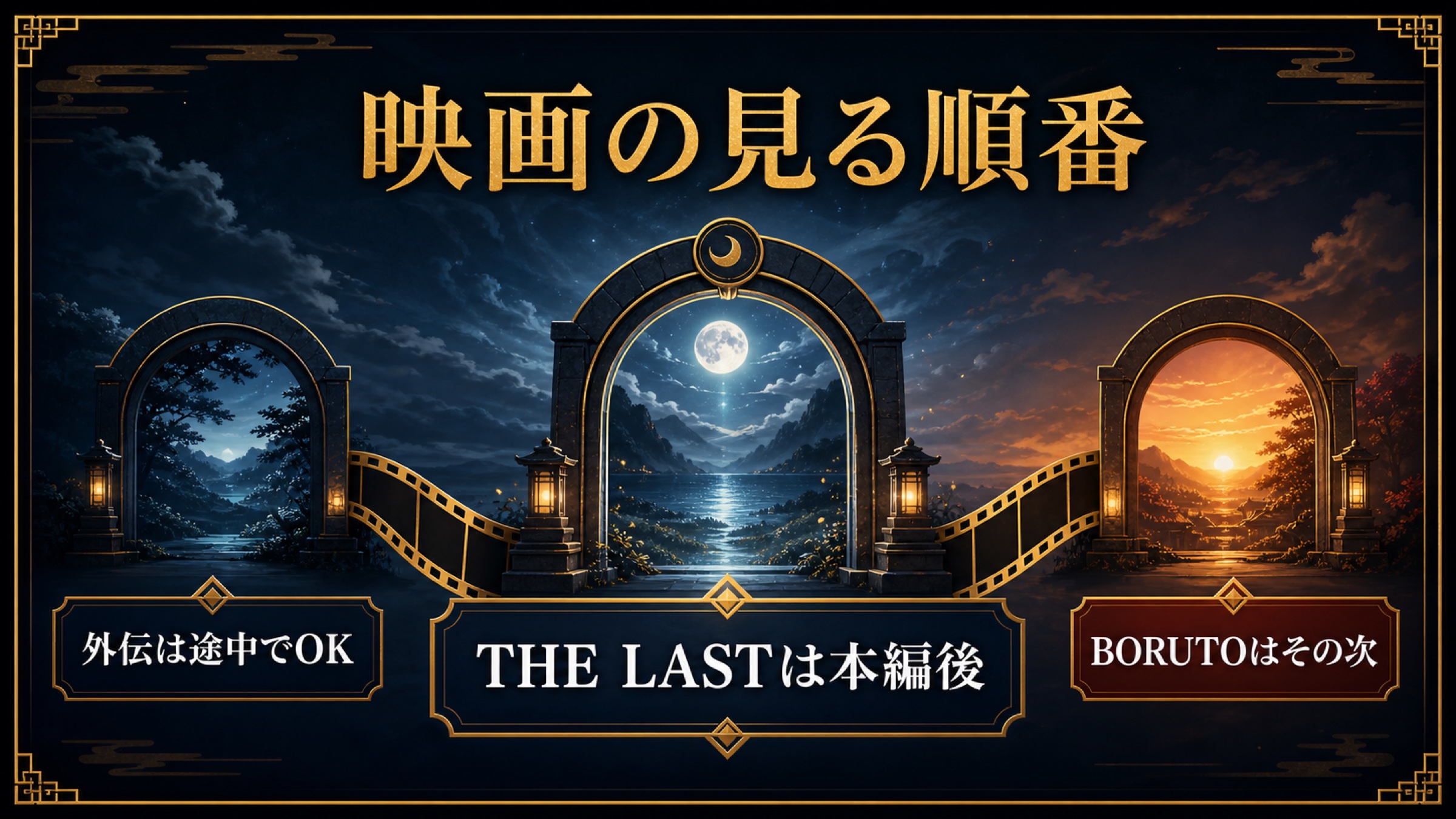 NARUTO劇場版とTHE LAST、BORUTOの鑑賞タイミングを示す図解