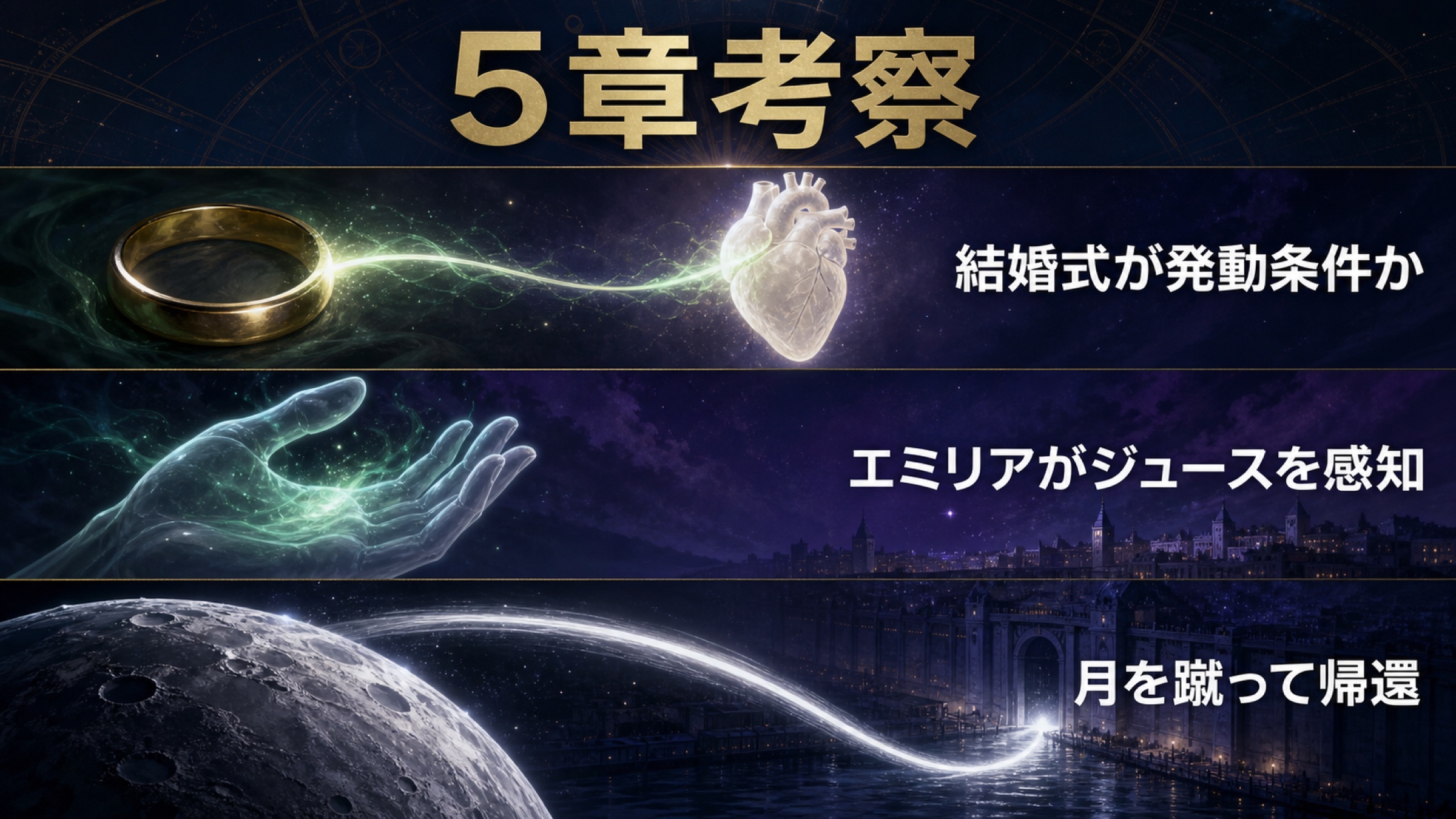 リゼロ19巻5章の小さな王の発動条件とジュースの感知、月からの帰還を考察した図解
