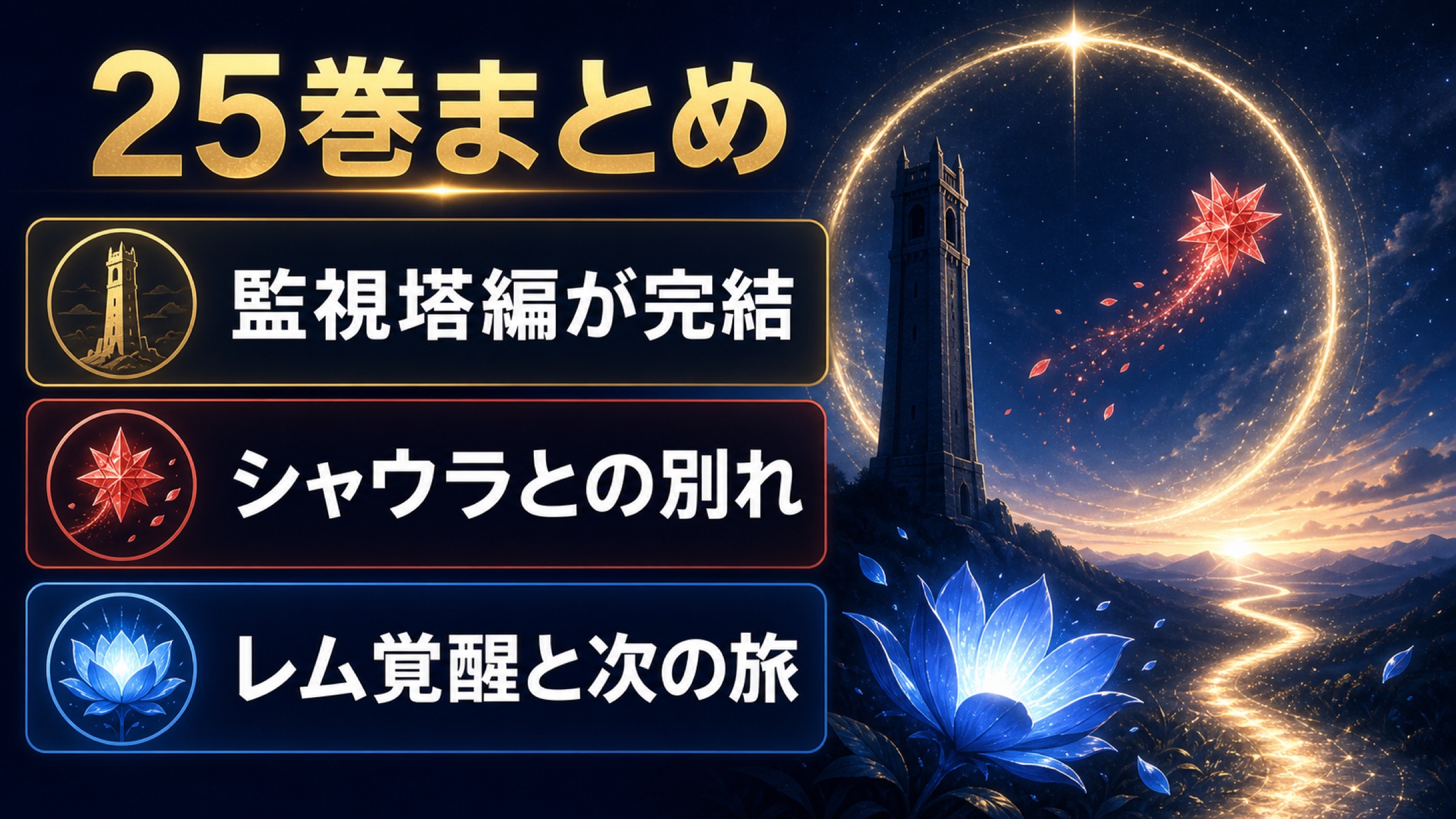 リゼロ原作小説25巻の監視塔編完結とレム覚醒をまとめた図解